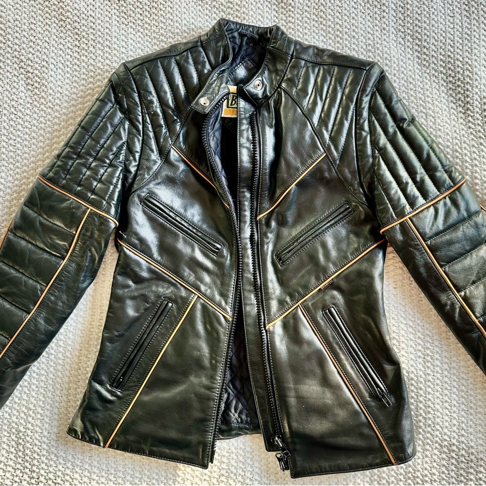 Vintage Brimaco Black and Tan Leather Moto Jacket Size XS/S